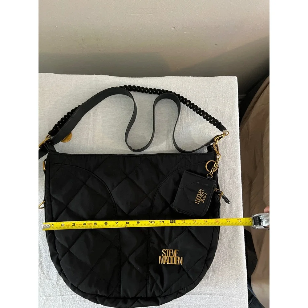 Steve Madden Black Quilted Nylon Crossbody Hobo Bag
